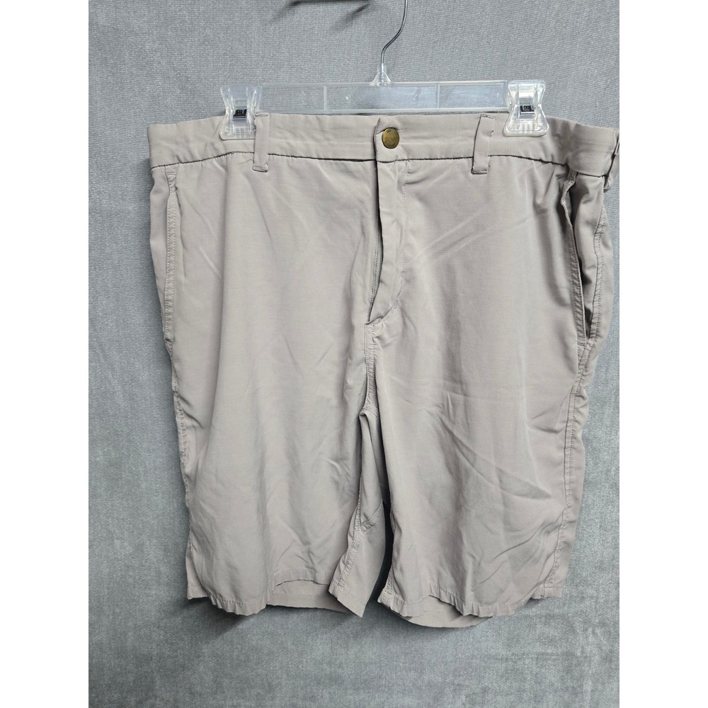 Johnnie-O Mens Performance Shorts Tan Khaki Size 35 Golf Stretch Casual